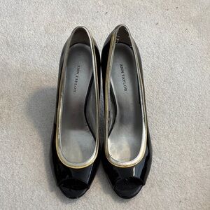 Ann Taylor Black and Gold Peep Toe Heels